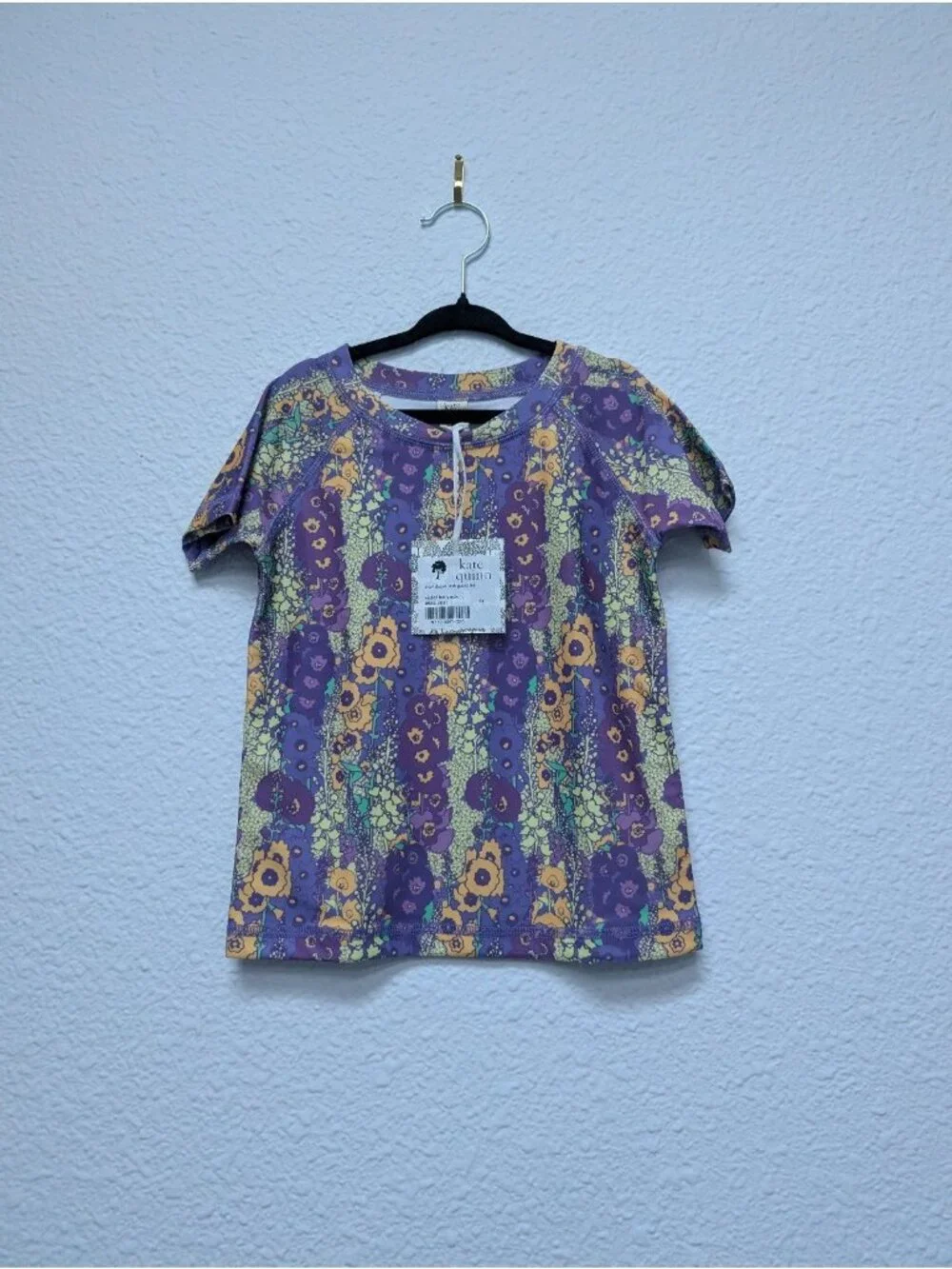 Kate Quinn Short Sleeve Rash Guard Tee Swim Top 5Y Violet Hollyhock Swimsuit